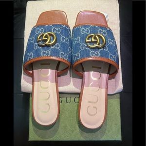 Gucci Jolie Denim Flats Sandals